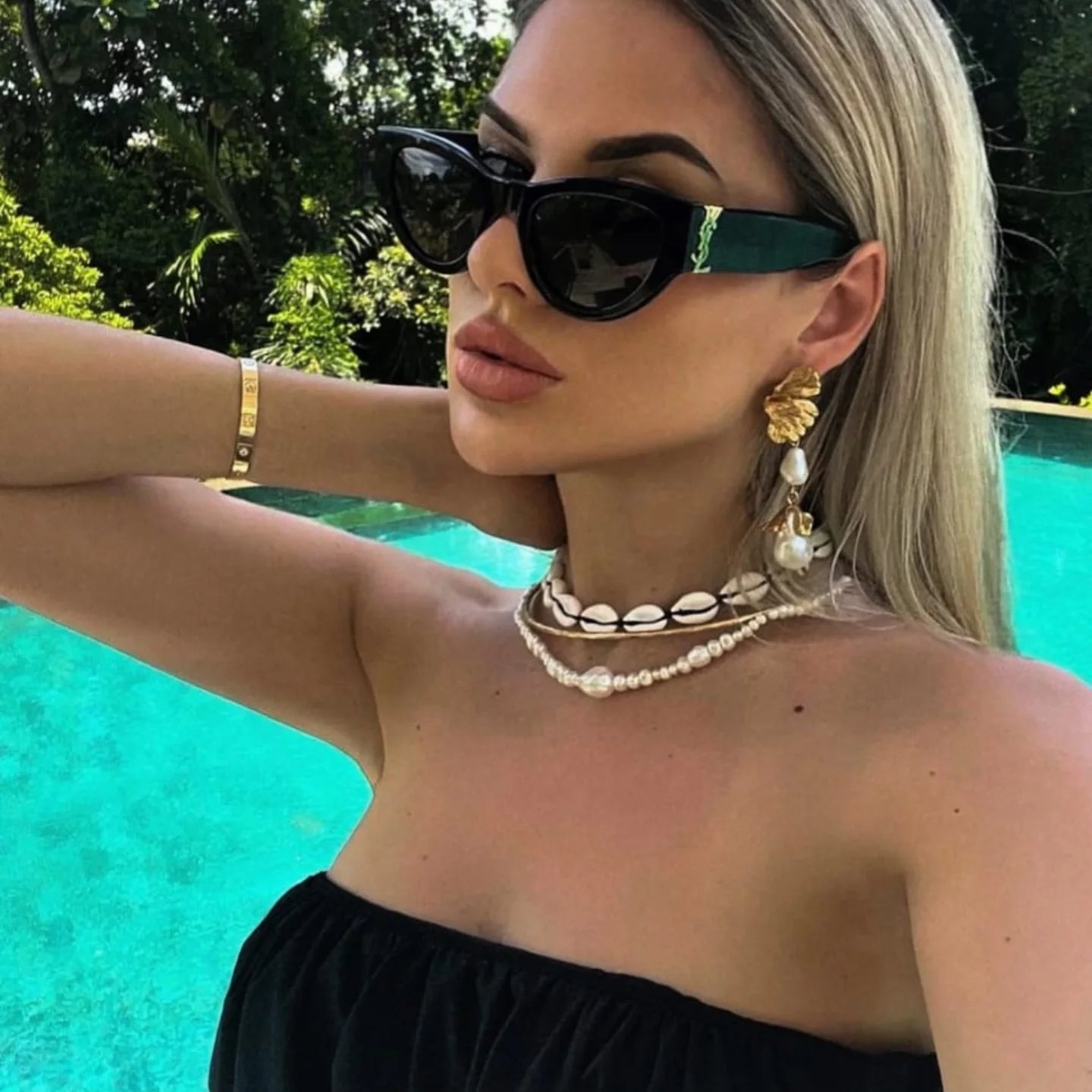 YSL Saint Laurent Cat-Eye Rim Sunglasses in Black and Gold for Her (Premium Quality) - Cash on Delivery