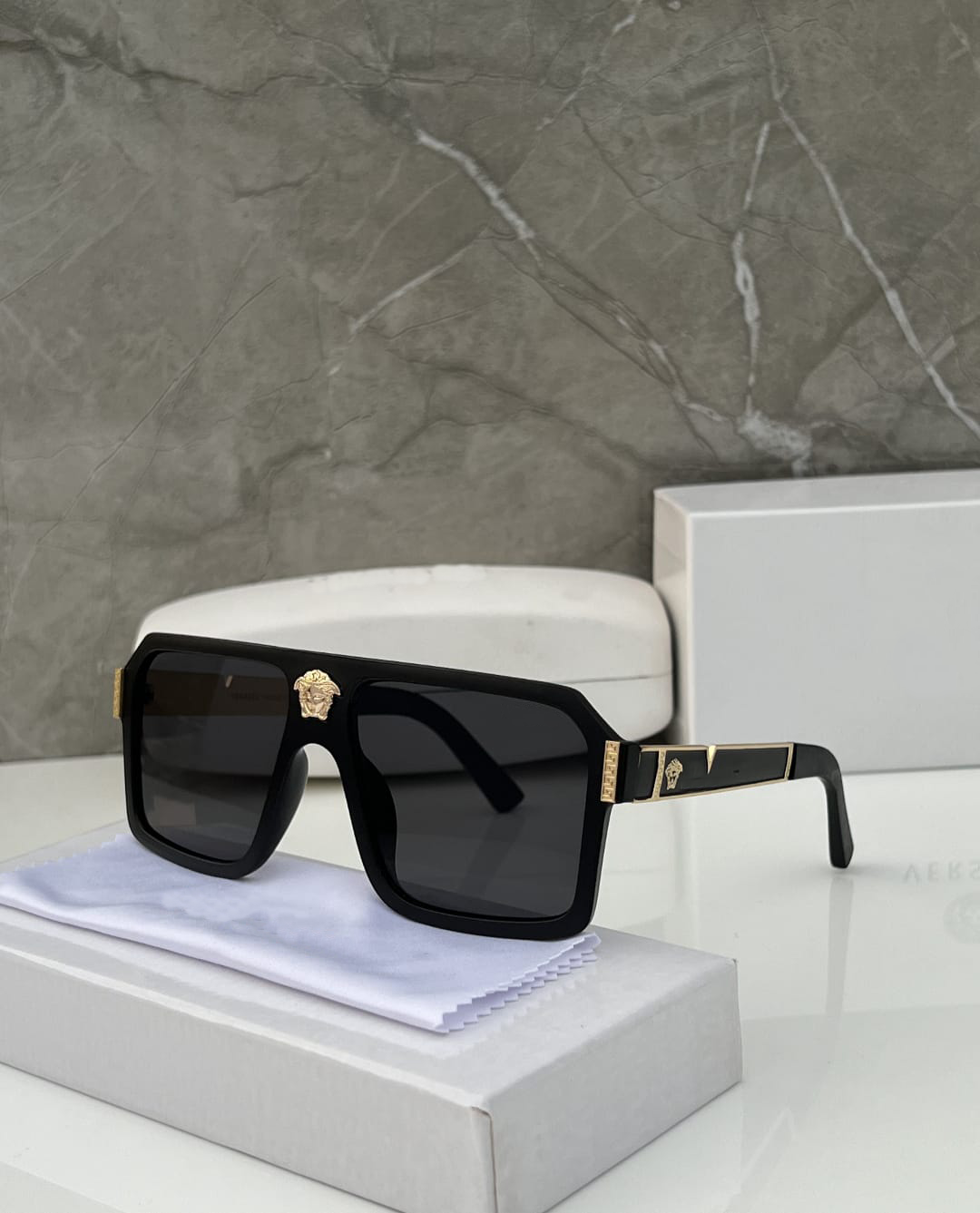 Shield Square Gold Sunglasses for Both (Premium Quality) (Matte Black) - Cash on Delivery
