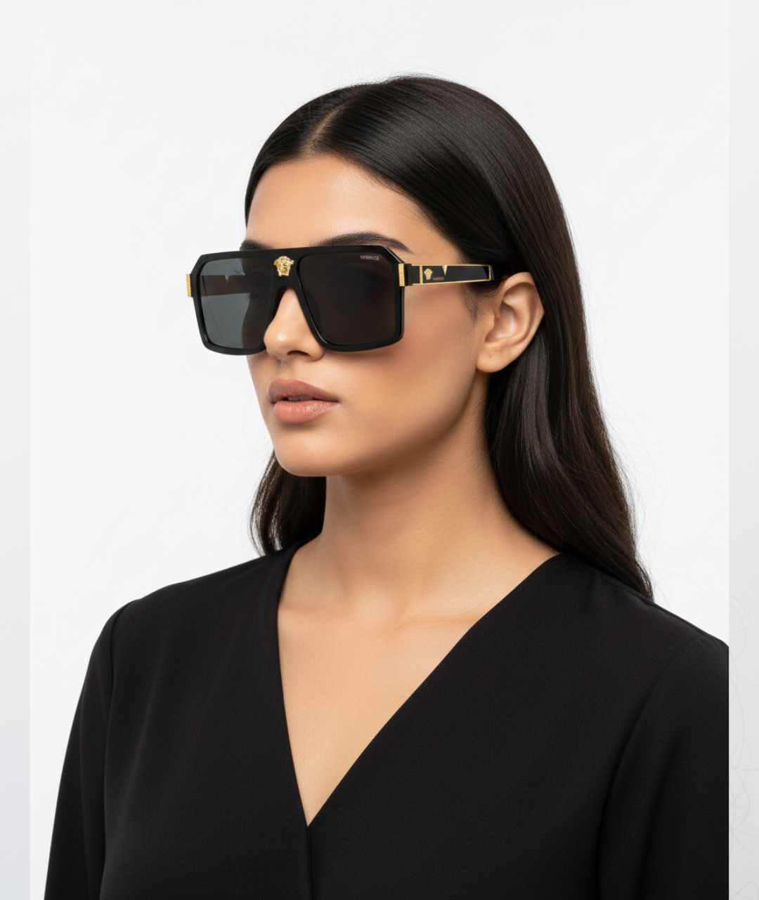 Shield Square Gold Sunglasses for Both (Premium Quality) (Matte Black) - Cash on Delivery
