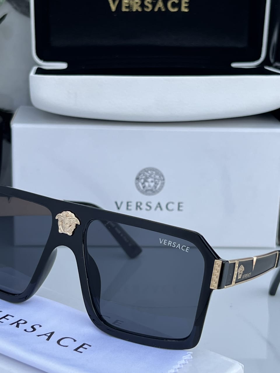 Versace Shield Square Gold Sunglasses for Both (Premium Quality) (Matte Black) - Cash on Delivery