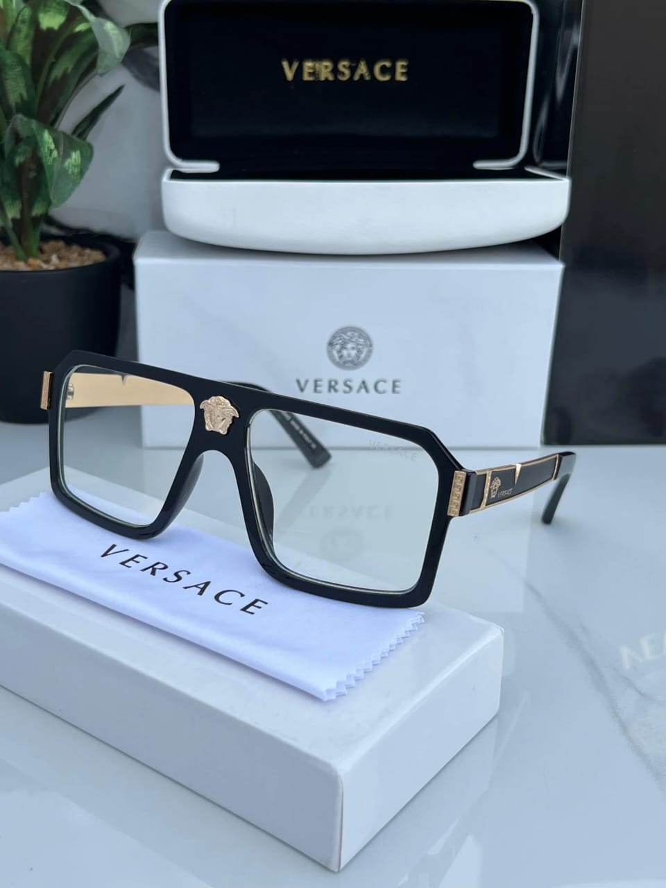 Versace Shield Square Gold Sunglasses for Both (Premium Quality) (Matte Black) - Cash on Delivery