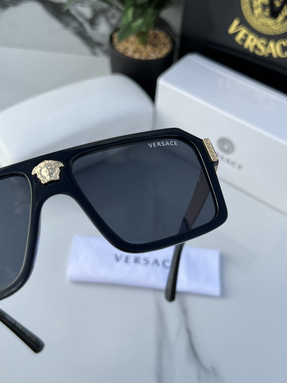Versace Shield Square Gold Sunglasses for Both (Premium Quality) (Matte Black) - Cash on Delivery
