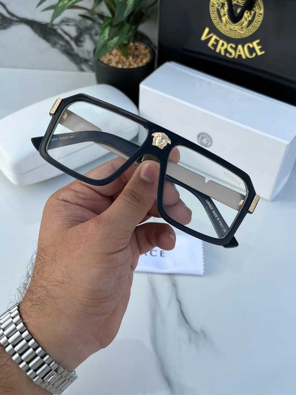 Versace Shield Square Gold Sunglasses for Both (Premium Quality) (Matte Black) - Cash on Delivery