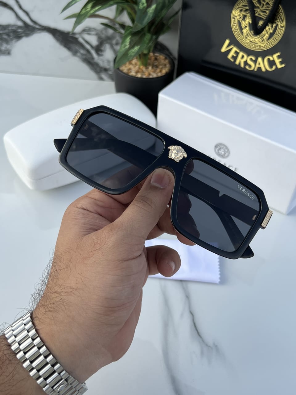 Versace Shield Square Gold Sunglasses for Both (Premium Quality) (Matte Black) - Cash on Delivery